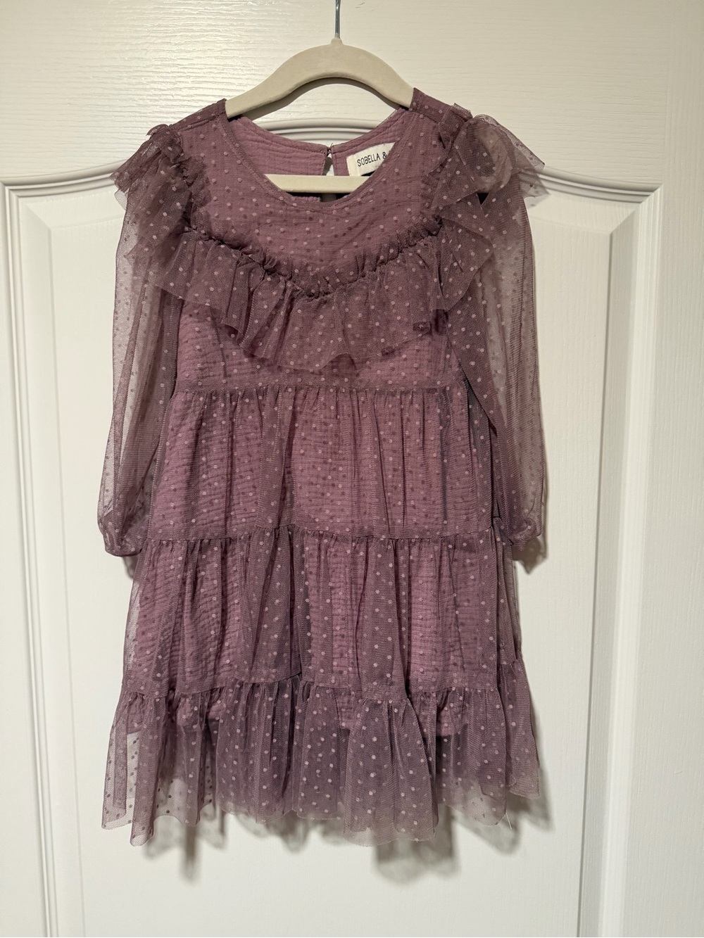 Isobella & Chloe Mauve Polka Dot Ruffle Tiered Dress